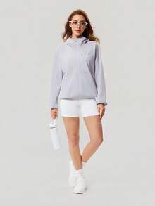 OutZeal Women Sun-Proof Jacket Summer Gym Workout UV Protection Front Zip Pocket Back Mesh Design Loose-Fit Hooded Top - Mauve Purple - View 5