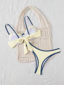 SHEIN Women's Sexy Lace-Up Front Bikini Swimwear Set, Summer Beach - Multicolor - View 2