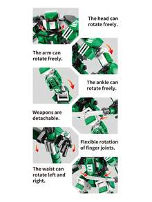 Green & White Kendo Steel Samurai Mecha Robot Building Blocks (413PCS) - Movable Joints & Detachable Weapons Kit - Multicolor - View 3