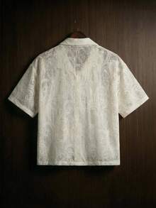 TOKVUE Áo sơ mi nam tay ngắn kiểu dáng casual, khoét lỗ, tương tự như áo sơ mi đi nghỉ mát. - Màu be - Xem 2