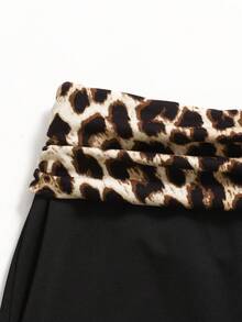 SHEIN Teen Girls' Waist Leopard Print Patchwork Wide Leg Loose Pants - Multicolor - View 3