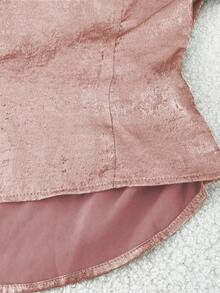 Franclia 优雅收腰交叉领长袖侧隐形拉链丝绒金色面料女士衬衫，秋冬款 - 粉色 - 查看 6