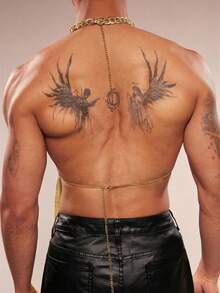 FeverCity Men's Casual Sexy Metal Chain Sleeveless Halter Neck Tank Top, Spring/Summer - Gold - View 3