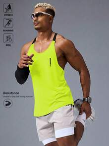 Acti Log Men's Casual Sports Running Fitness Contrast Color Tank Top - Green - View 3