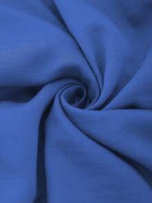 SHEIN LUNE 女士纯色休闲衬衫裙，适合度假和通勤穿着，翻领，前襟纽扣，胸前口袋，宽松版型，腰部系带蝴蝶结，侧开衩，弧形下摆，长款 - 寶藍色 - 查看 8