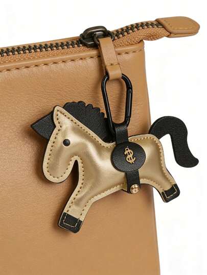 Madebyblanc 1Pc PU Leather Cute Cartoo Horse Keychain, PU Leather Horse Keyring,Fashion Kawaii Horse Bag Keyring,Fashionable Animal Key Pendant,Decorative Keyring, Student/Couple Bag Accessory, Party Favor,Backpack Decoration Accessories Gifts,Ideal Gift For Women(Apricot/Silver/White/Gold)