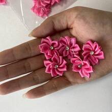 30 piezas/set Accesorio de decoración de prendas de unicolor, diseño de flor de cristal de fantasía de tela linda para manualidades y accesorios de joyería DIY para coser - Rosa - Ver 7