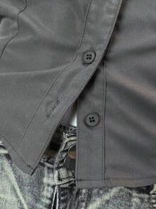 Jeanoix 女士性感深V修身办公室通勤极简系带露背衬衫 - 灰色 - 查看 5