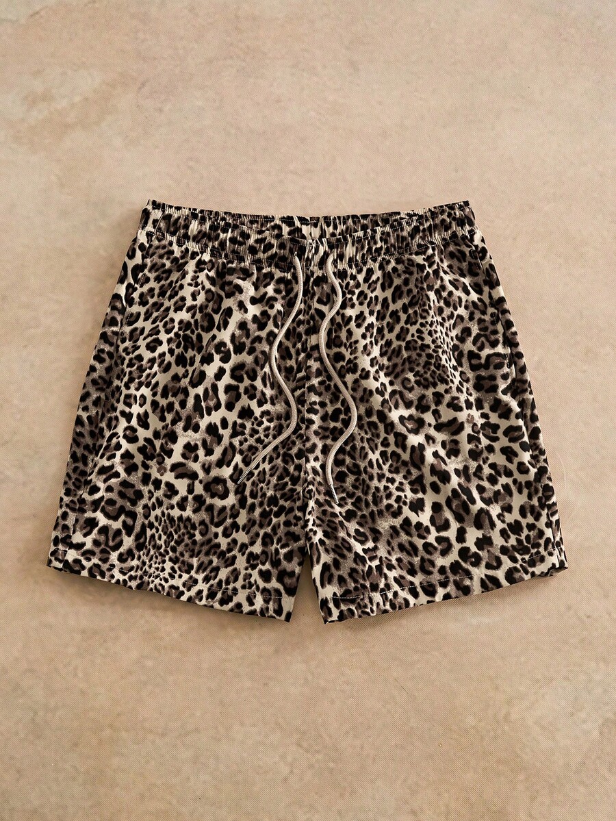 AKNOTIC Men's Multicolor Leopard Print Casual Shorts With Pockets Street Casual Style Woven Fabric Men's Fashionable Casual Printed Drawstring ShortsLoose Men Geometric Print Drawstring Waist Shorts Mens Leopard Swim Trunks Leopard Short Animal Print Shorts Men Cheetah Print Swim Trunks Cheetah Shorts Leopard Shorts Leopard Print Shorts