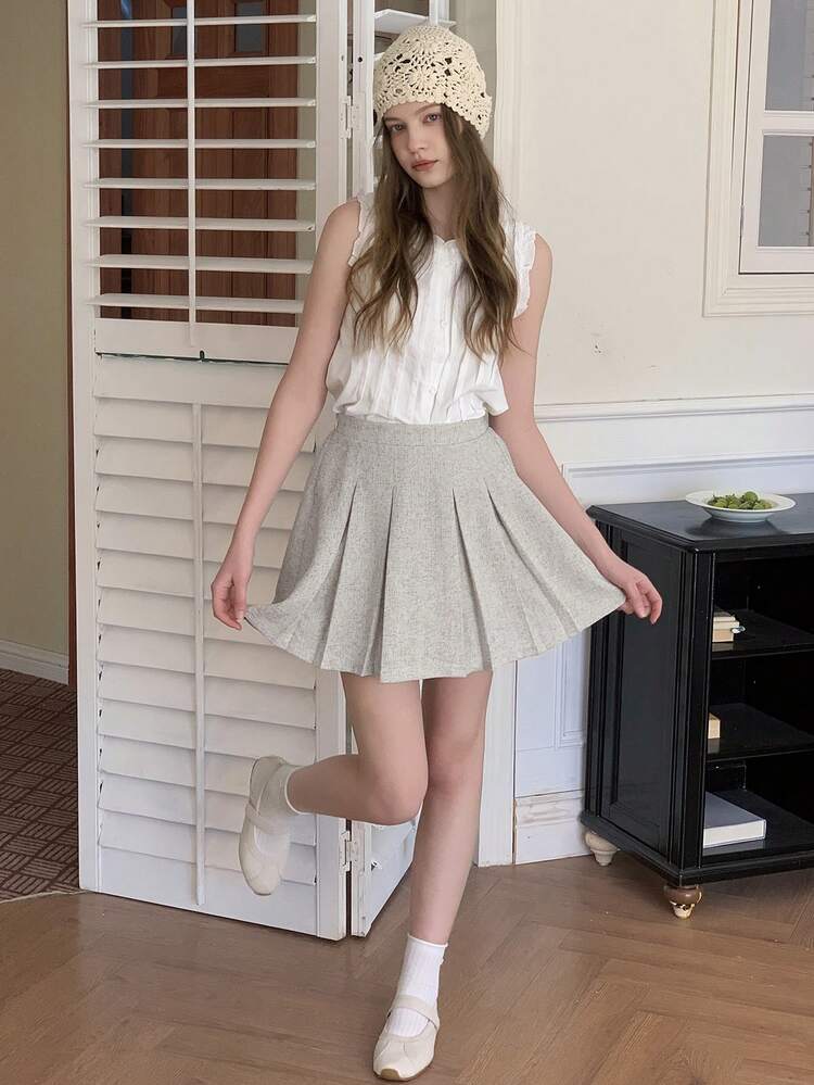Teen Girl's Casual Minimalist Side Zipper Pleated Mini Skirt, Summer
