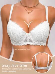 DesireSculpt 1pc Sexy Lace Push-Up Bra For Women - White - View 7