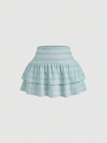 Sweetra 1 Bộ áo crop top không tay màu trắng có khóa thắt lưng và chân váy xếp ly ngắn màu trắng, phong cách tối giản - Màu xanh nhạt - Xem 14
