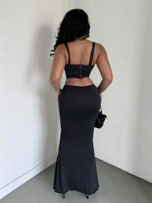 Alexandranx Spring And Summer 's Skirt With Ruffled Front Mermaid Hem - Black - View 3