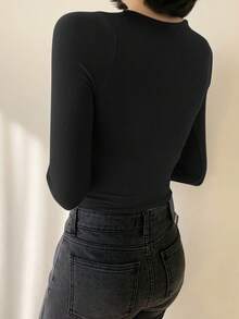 Dazy-Less Women's Basic Round Neck Black T-Shirt, Slim Fit, Suitable For Spring, Summer, Valentine's Day, Office Wear