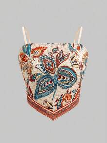 SHEIN Tween Girl Floral Print Camisole Top With Asymmetric Hem - Multicolor - View 4