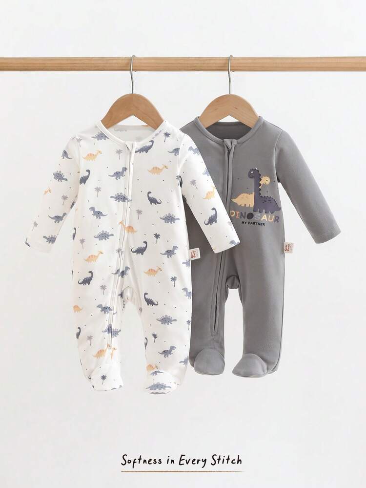 Cozy Pixies Conjunto de 2 piezas de pijama de bebé recién nacido niño/niña con diseño de dinosaurio de punto suave, cuello redondo y manga larga, con cremallera, de fibra de bambú, ropa de dormir unisex para bebés recién nacidos, cómoda para pixies de niños - Multicolor - Añade 5