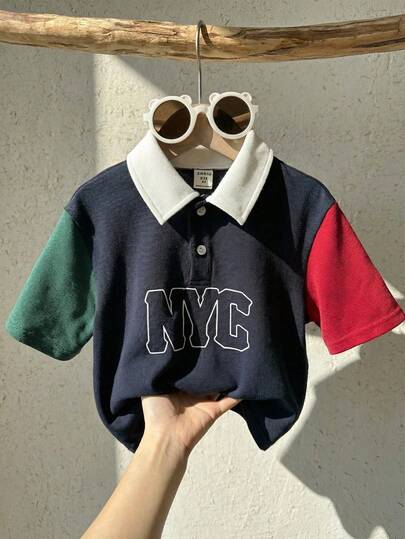 男童撞色拼接Polo衫
