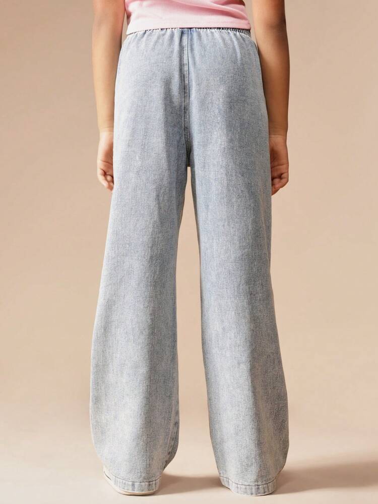 Wide Leg Floral Embroidered Light Wash Jeans