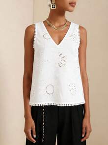 SHEIN Veneréa 女士夏季无袖V领白色吊带衫 - 白色 - 查看 3