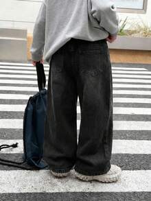 SHEIN Quần jean đen dáng rộng thoải mái cho bé trai, có túi xéo. - màu đen - Xem 2