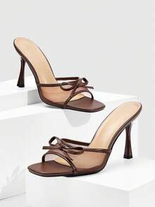 CUCCOO SZL Giày sandal cao gót hở gót thời trang nữ, trang trí nơ, thích hợp mang hàng ngày. - Màu nâu 1 - Xem 6