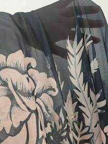 Swim Lushoire 女士沙滩装夏季网纱印花V领修身腰身优雅度假连衣裙罩衫 - 黑色 - 查看 6