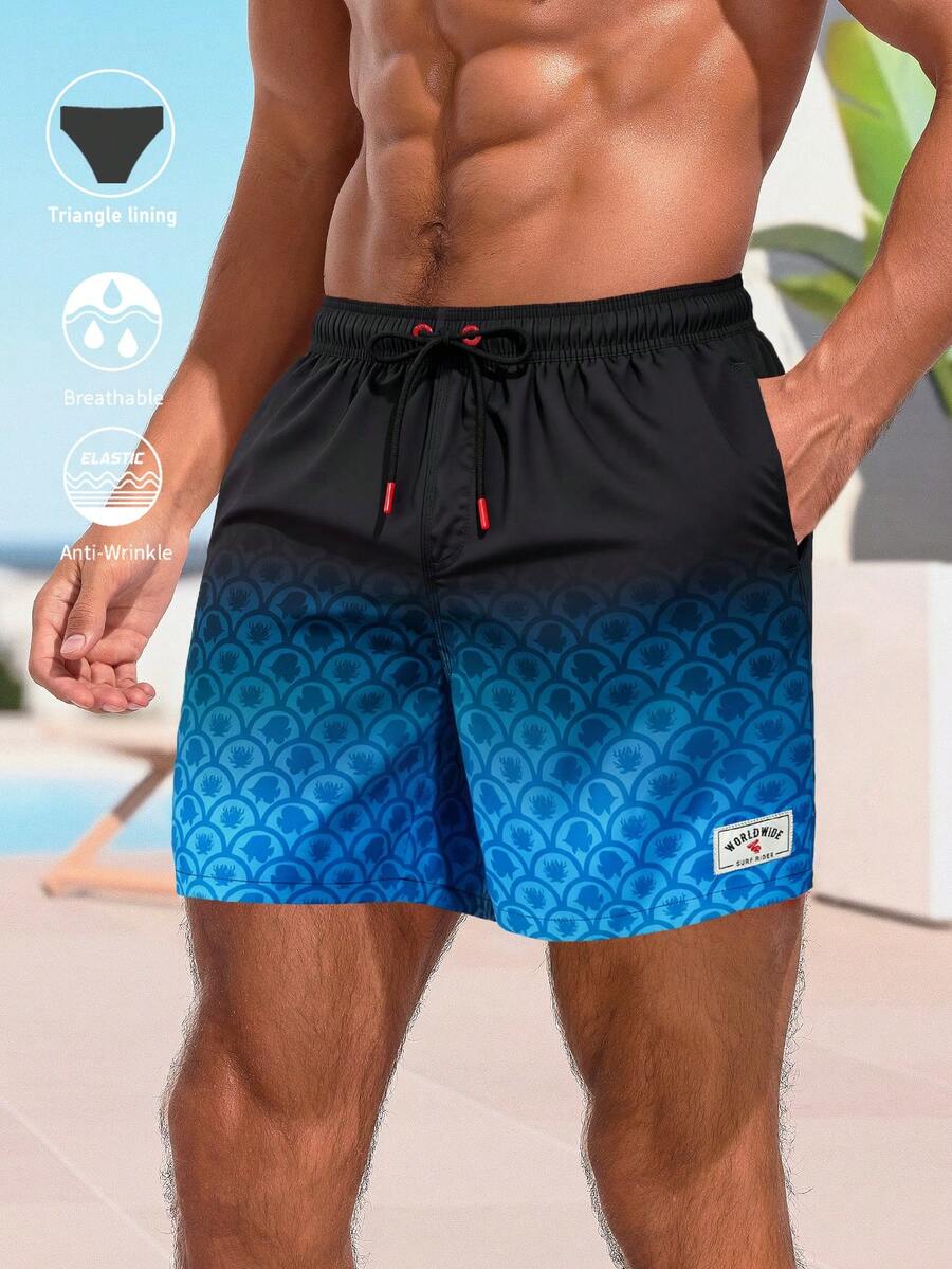 Manfinity Swimmode Men's Ombre Short Sleeve Casual Drawstring Waist Loose Beach Pants - Blue - View 1