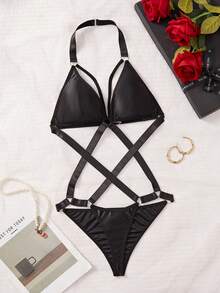 SHEIN Sexy Hollow-Out Crisscross Lingerie (Wireless) - Black - View 6