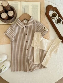 LMoss Kids 2pcs Baby Boy Woven Striped Casual Romper And Knit Shawl Set - Multicolor - View 7