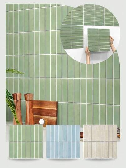 3D Green Tile Stickers, 3D Mosaic Peel And Stick Wall Tiles, Matte, Water And Mold Proof, Thicker Design, 30 X 30cm, For Kitchen Backsplash, RVs, Renters Wall Decor, Bedroom Decor, Pink Room Decor