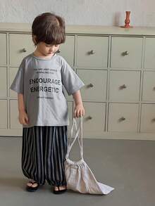 DAZY 男童（小号）字母印花T恤套装，圆领短袖T恤，松紧腰带，长裤。