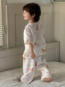 Dazy Kids Young Boys Crew Neck Dropped Shoulder Short Sleeve Casual Comfortable Loose Loungewear Summer - Apricot - View 8