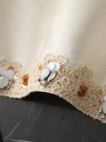 GlowEve Women's Summer New French Style Beaded Lace Embroidery Elegant Sleeveless Top And Skirt 2-Piece Set - Apricot - View 3