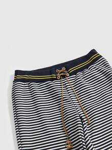 ROMWE Grunge Punk Spring/SummercasualNautical Navy Style Metal Chain Pendant Retro Flare Leg Low Waist Pants - Blue and White - View 9