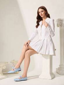 CUCCOO CHICEST 女士平底鞋，春夏新款，饰有蝴蝶结和铆钉，方头设计，优雅的玛丽珍芭蕾平底鞋，杏色仿丝绸材质。舒适百搭，实用性强，适合下午茶、约会、工作、上学等各种场合。 - 霧霾藍 - 查看 3