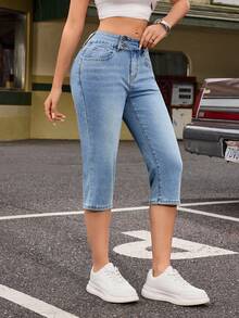 Jeanoix Women's Fashion Casual Low-Waist Y2K Versatile Skinny 7/8 Length Jeans - Light Wash - View 4