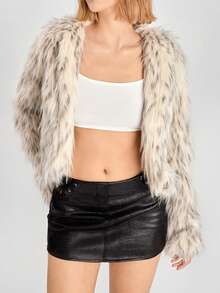 SHEIN EZwear 女士秋冬时尚短款蓬松外套 - 彩色 - 查看 6