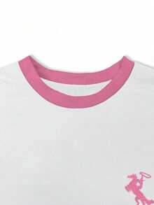 Áo thun tay ngắn cổ tròn, kiểu dáng polo tối giản, thời trang thường ngày dành cho nữ tuổi teen, in logo người cưỡi ngựa, phối sọc tương phản, thích hợp mặc ngoài trời vào mùa hè. - Nhiều màu - Xem 5