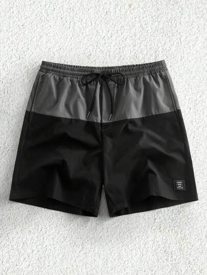 EASEVO 加大码男士休闲运动抽绳腰短裤，饰有字母和撞色图案，适合日常通勤和夏季穿着