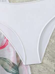 SHEIN 少女百合花图案比基尼，沙滩三件套，度假