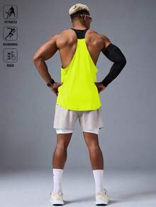 Acti Log Men's Casual Sports Running Fitness Contrast Color Tank Top - Green - View 2