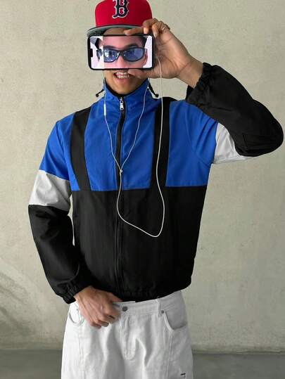 STEELVANCE 男士休闲撞色立领拉链长袖夹克，适合日常穿着、外出、运动、上学、聚会和音乐节。可作为礼物送给朋友或男友。