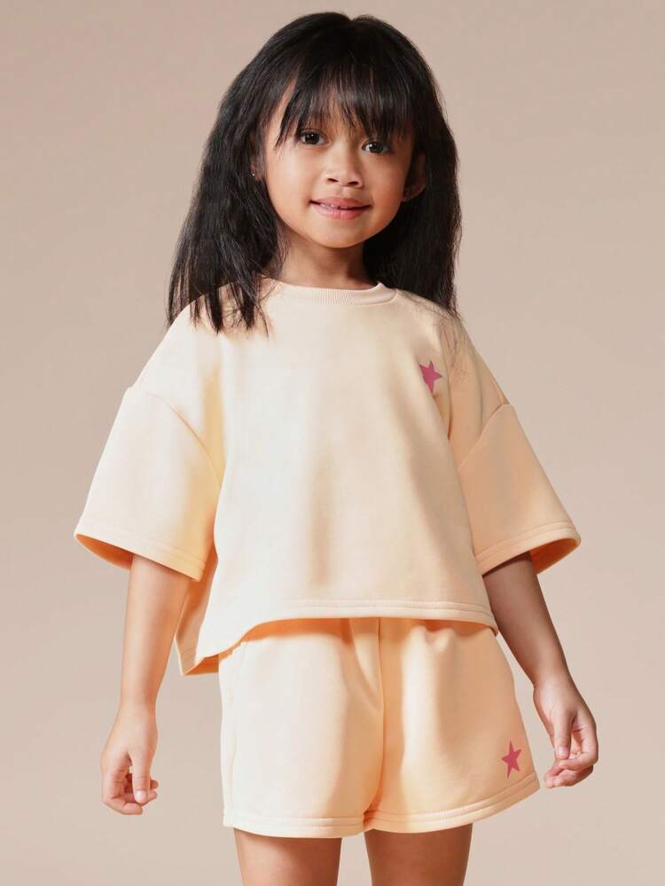 Peach Tee And Shorts Co-Ord With Star Print