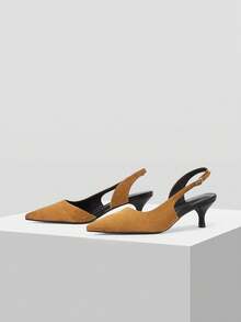 Mnmlis 女士优雅尖头高跟凉鞋，通勤必备 - 卡其色 - 查看 2