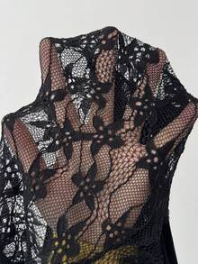 Rafferiza 蕾丝拼接长袖优雅派对礼服，黑色长裙 - 墨綠色 - 查看 8