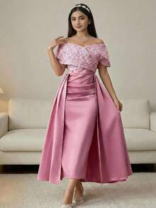 SHEIN Mädchen Locker geschnittener V-Ausschnitt Farbblock Blumen Spitzenbesatz Bademantel, Rosa, geeignet für Frühling/Sommer, Urlaub - Altrosa - Übersicht 3