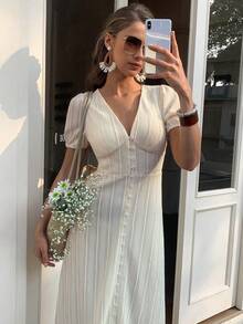 Elyressa 女士优雅长款编织连衣裙，夏季 - 杏色 - 查看 4