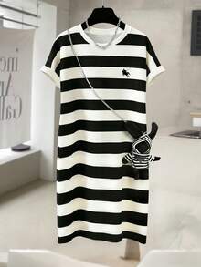 Resyla 女士骑士印花条纹圆领短袖休闲中长连衣裙 - 彩色 - 查看 3