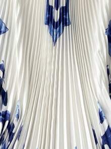 GlowEve Elegant tryckt plisserad lös fladdermusärm klänning för kvinnor - Babyblå - Visa 3