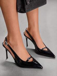 CUCCOO SZL Women's Pointed Toe Buckle Design Everyday Versatile Fashion High Heels - Black - View 8
